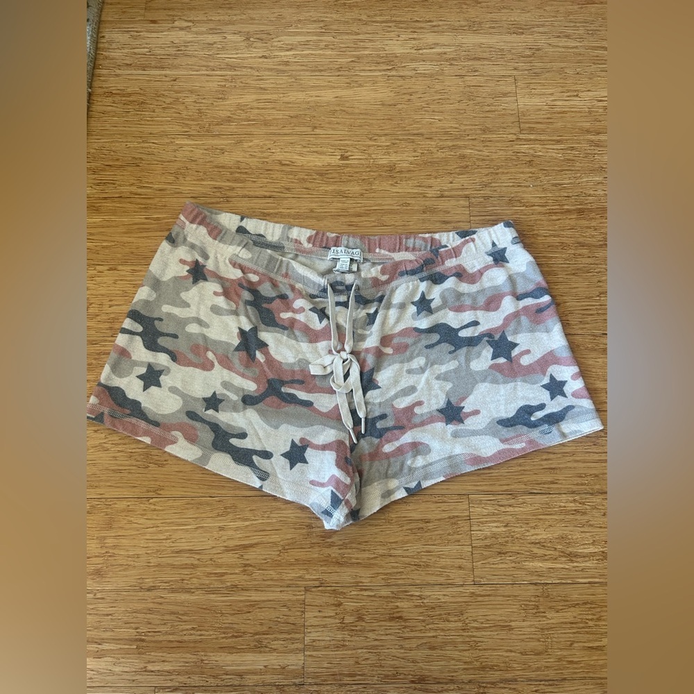 P.J. Salvage Pink, Gray & Cream Camo Star Lounge Shorts, Size XL